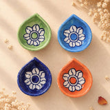 Floral Ceramic Diya Set for Diwali Decoration | Pack of 24