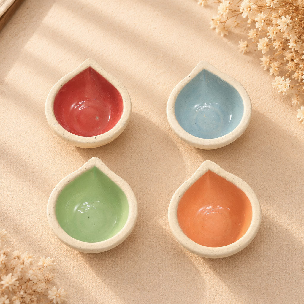 Multicolour Ceramic Diya Set for Diwali Decoration | Pack of 24