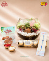 Terrarium Rakhi Gift – Eco-Friendly Rakhi with Chocolate & Card