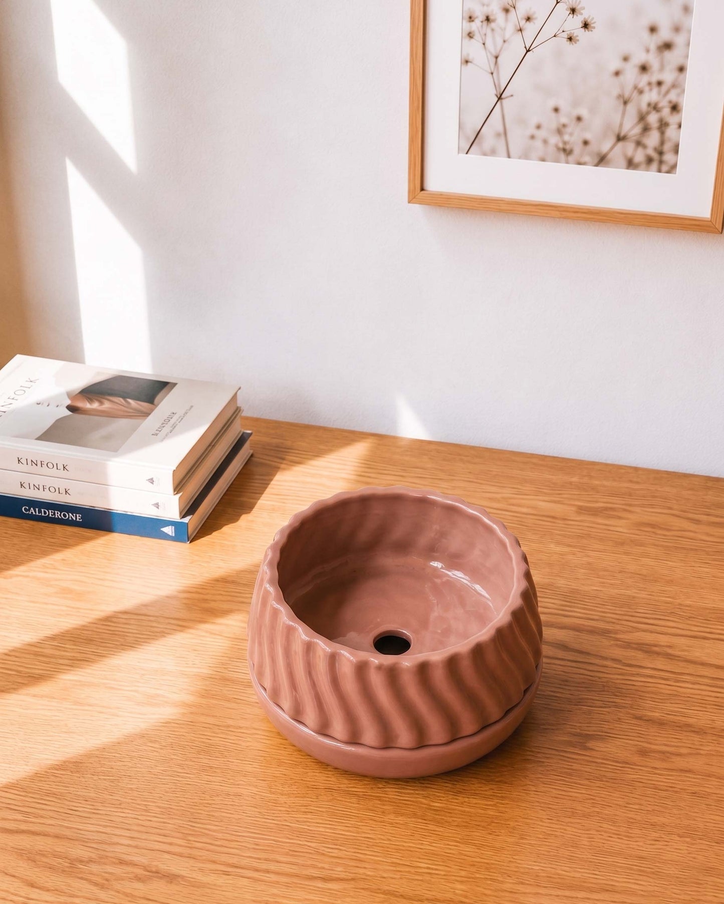 Wavy Ribbed Ceramic Planter