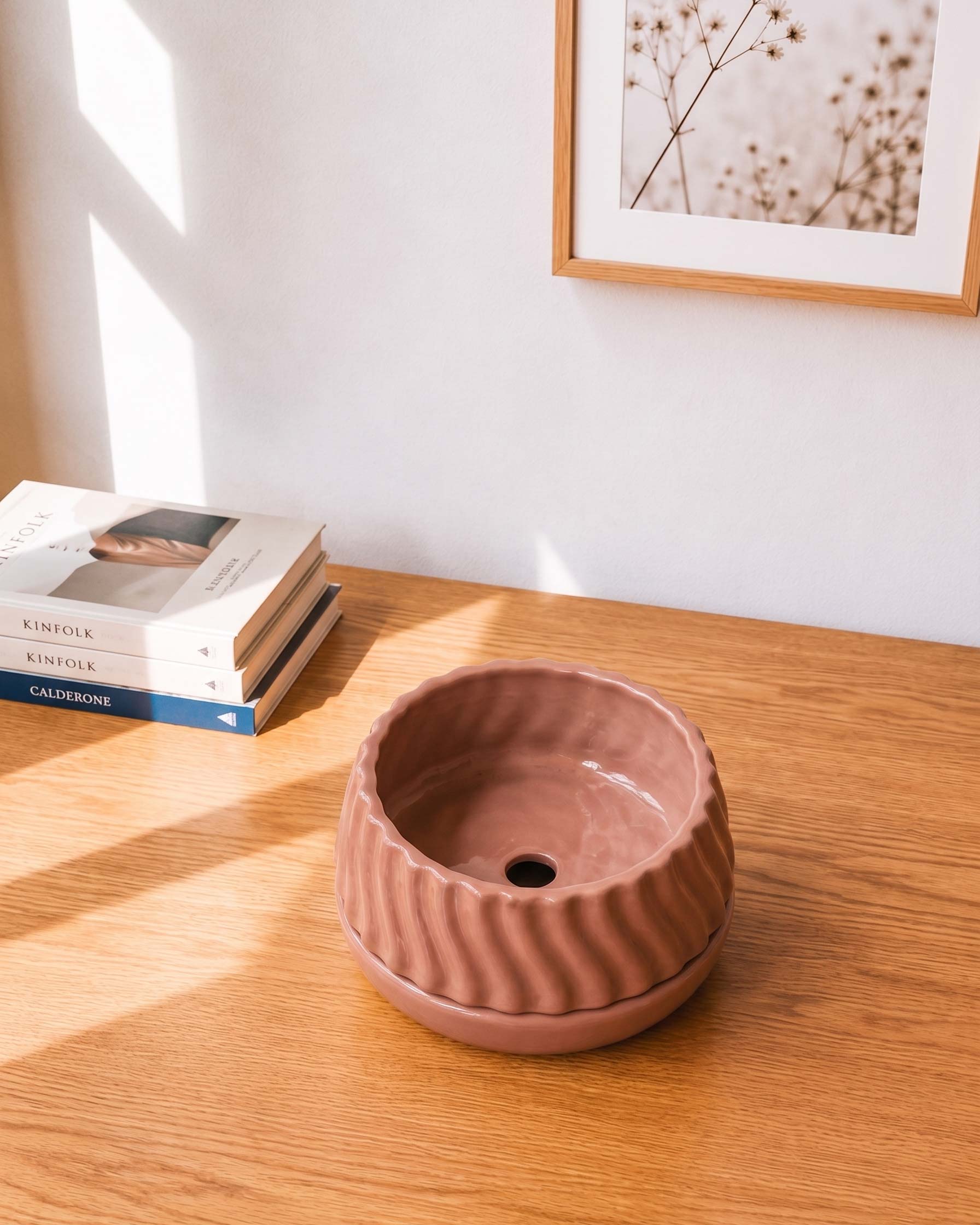 Wavy Ribbed Ceramic Planter