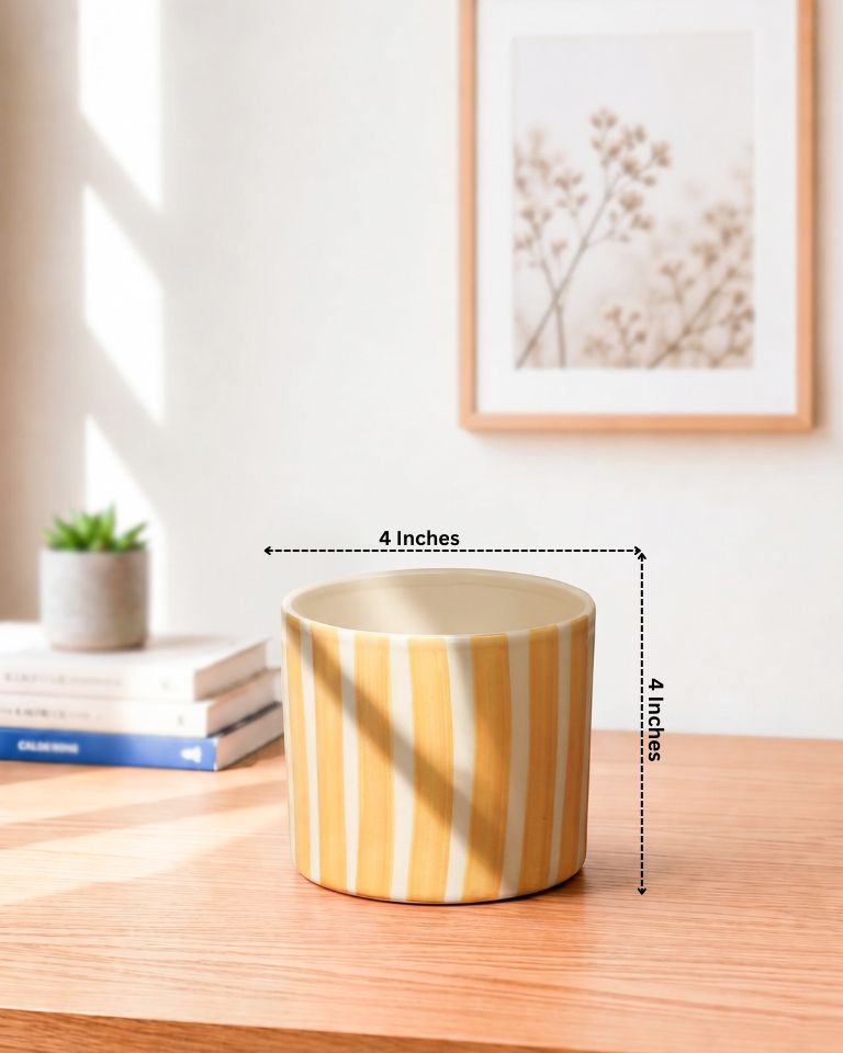 Painted Striped Ceramic Planter