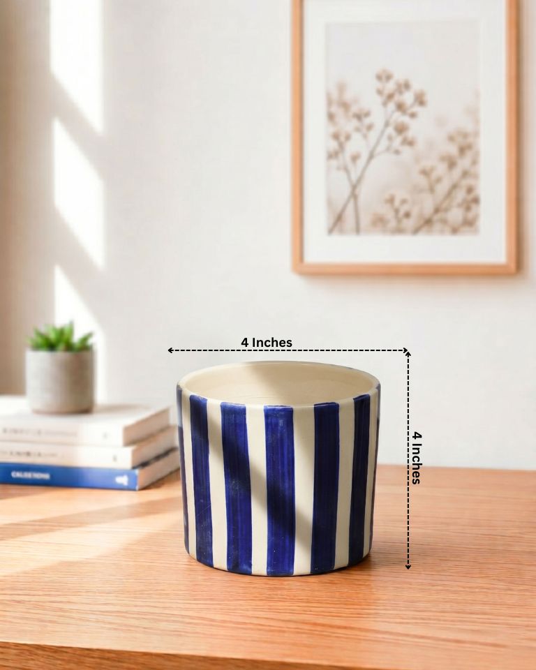 Painted Striped Ceramic Planter