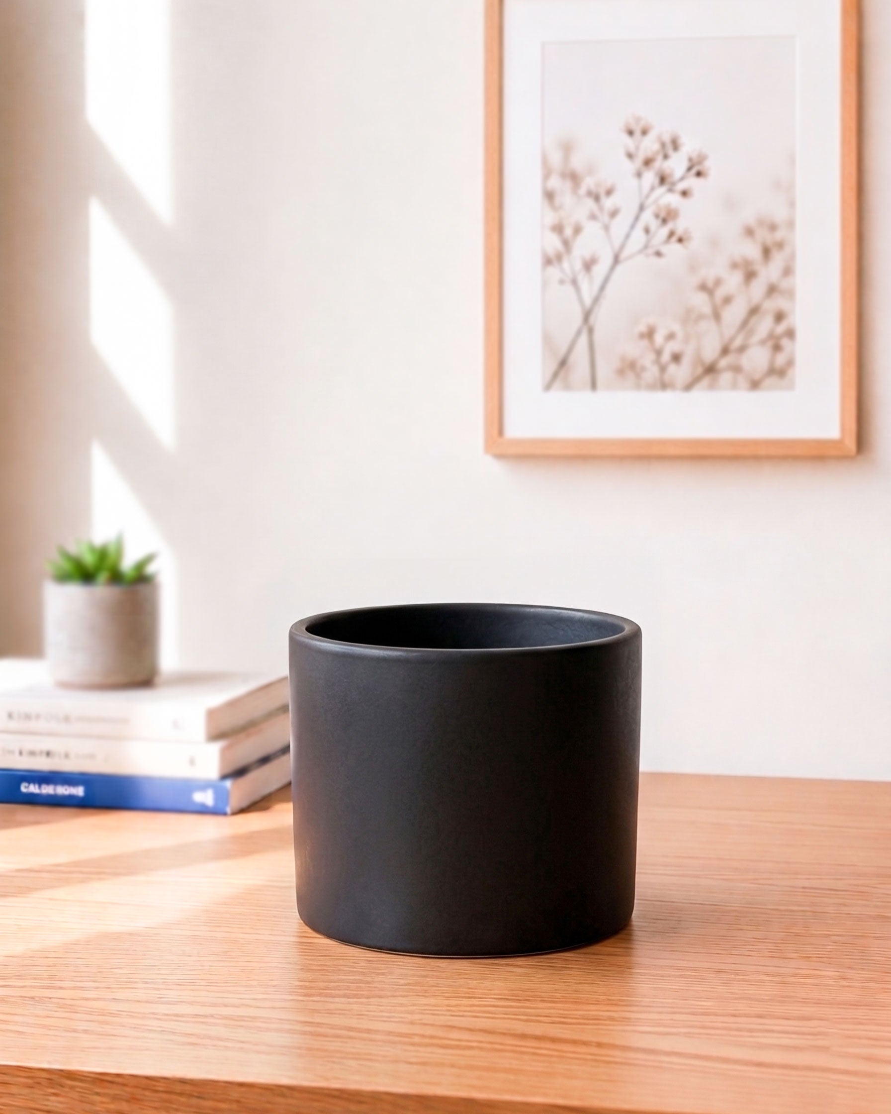 Matt Black Cylindrical Ceramic Pot