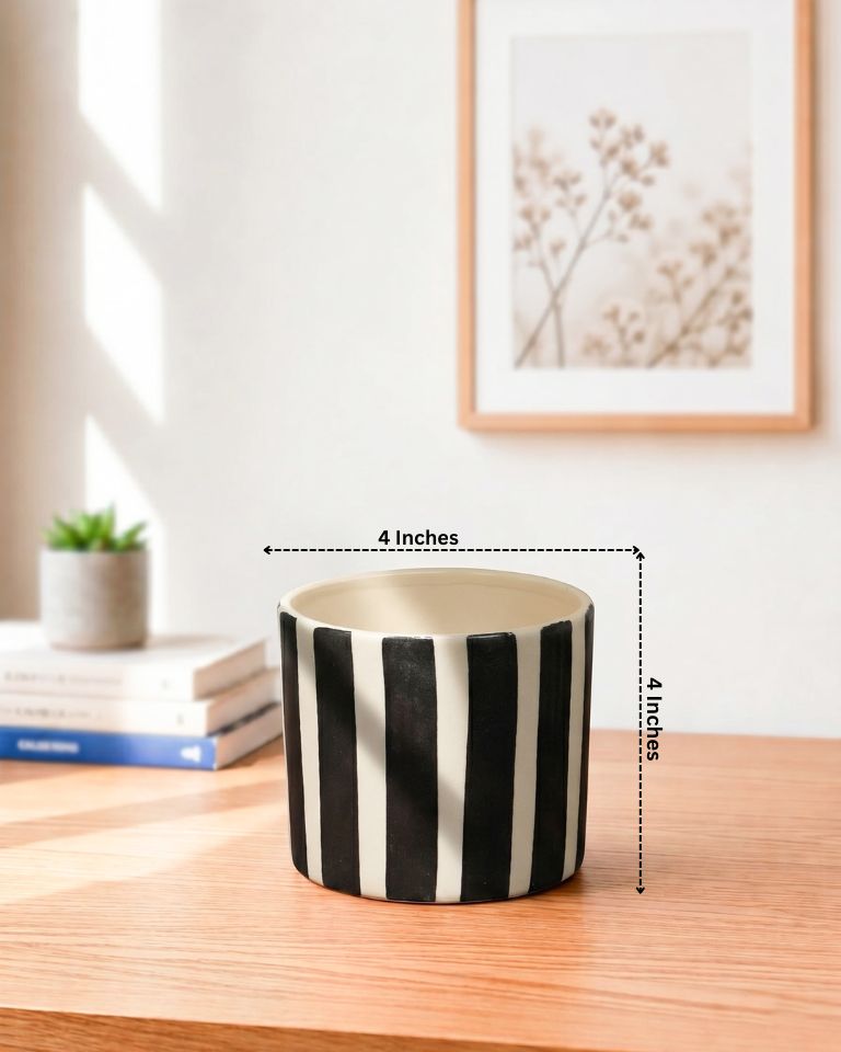 Painted Striped Ceramic Planter