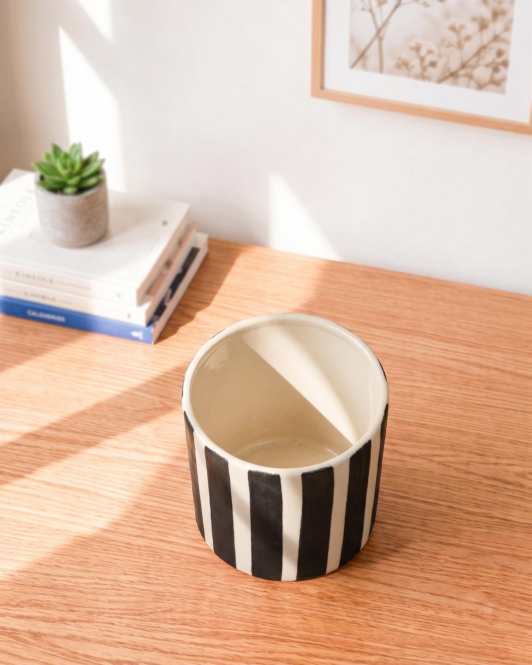 Painted Striped Ceramic Planter