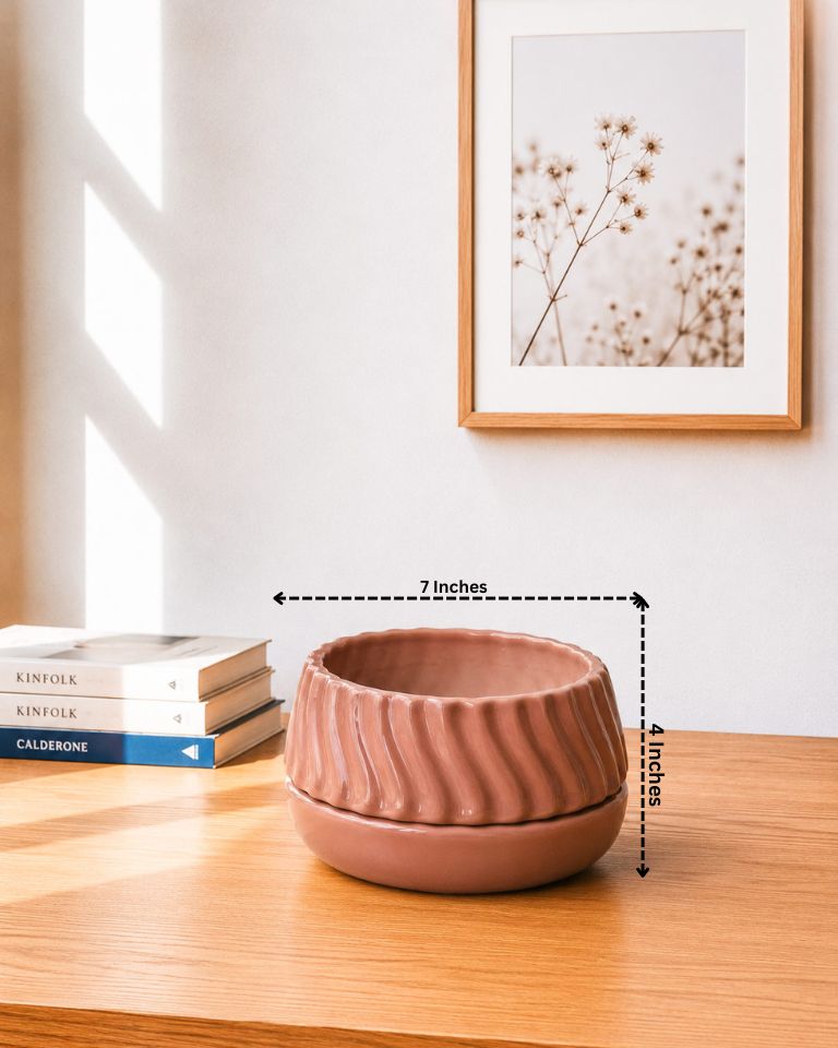 Wavy Ribbed Ceramic Planter