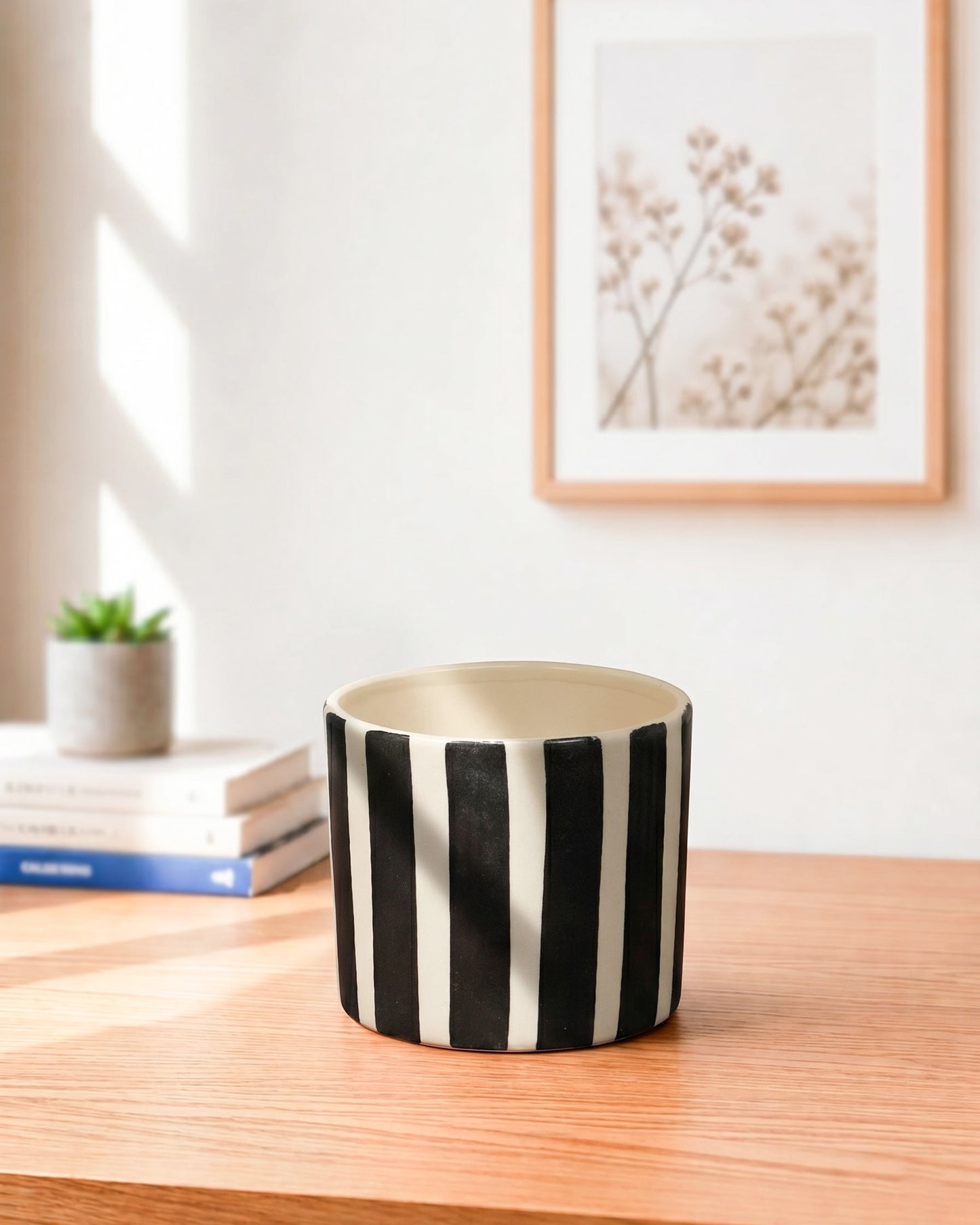 Painted Striped Ceramic Planter