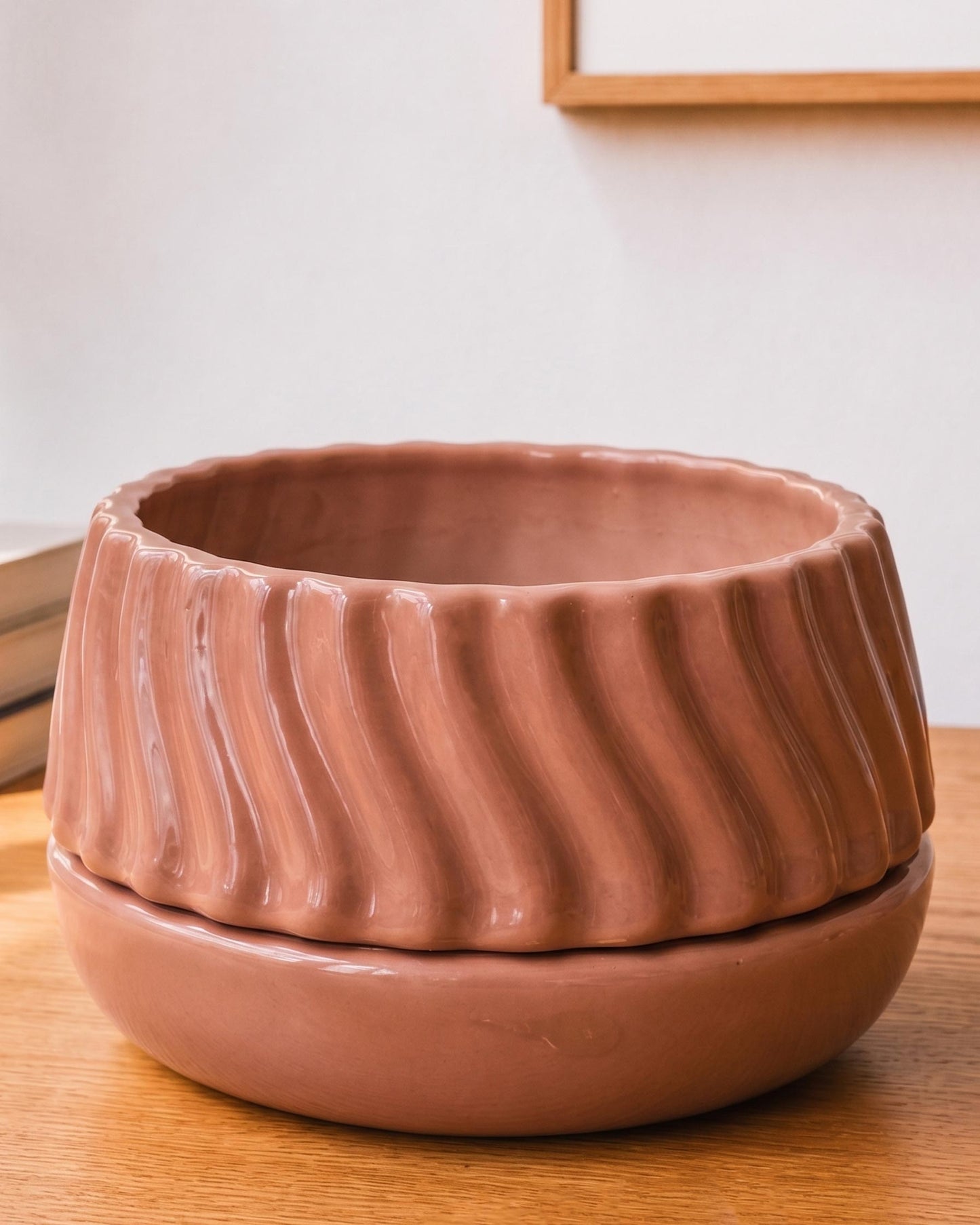 Wavy Ribbed Ceramic Planter