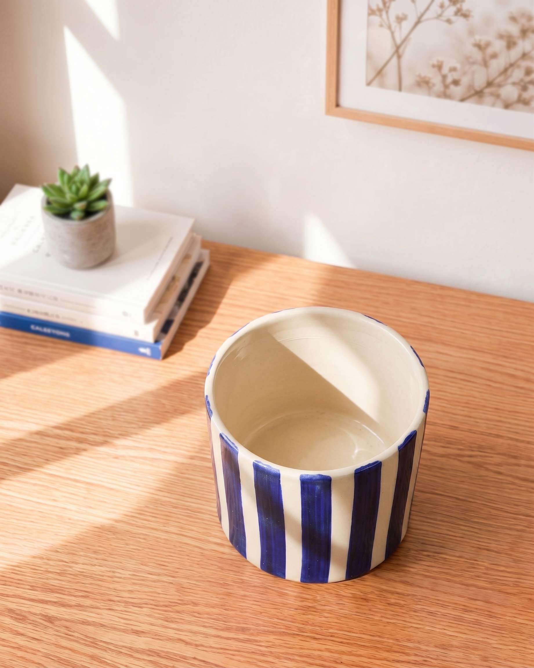 Painted Striped Ceramic Planter