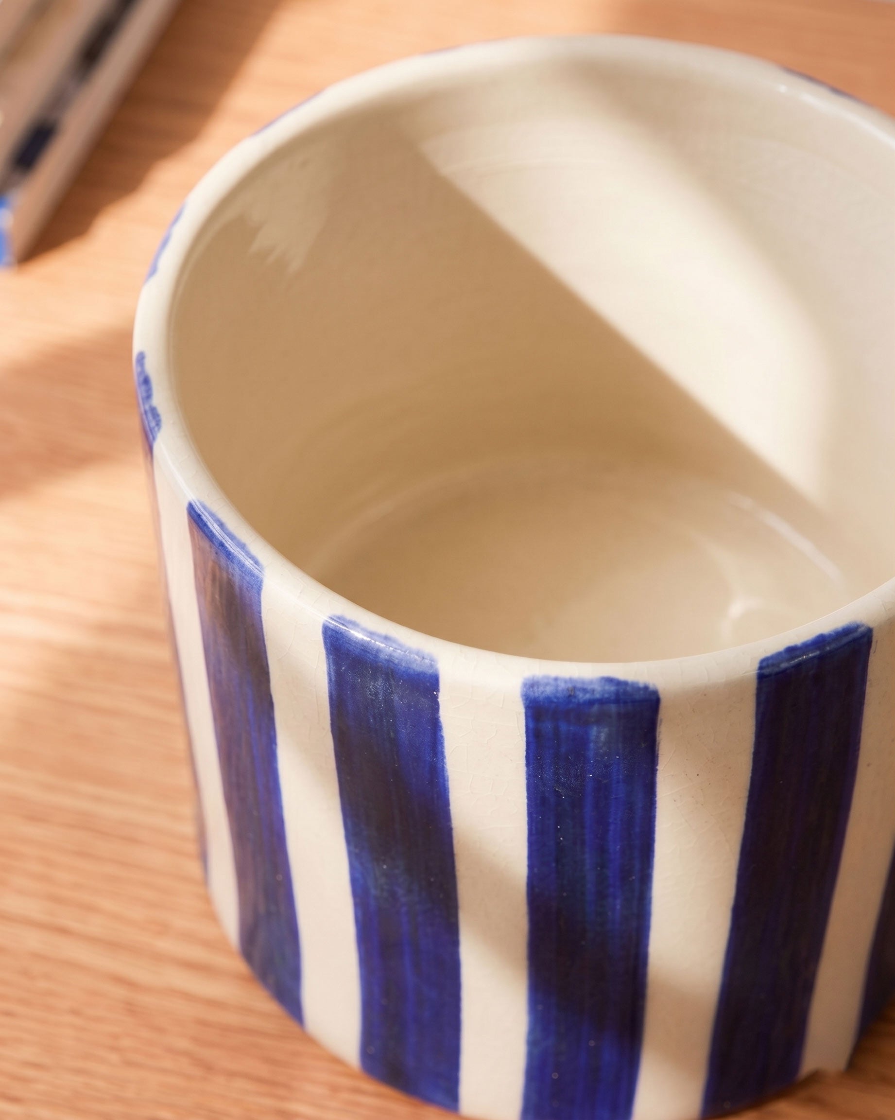 Painted Striped Ceramic Planter