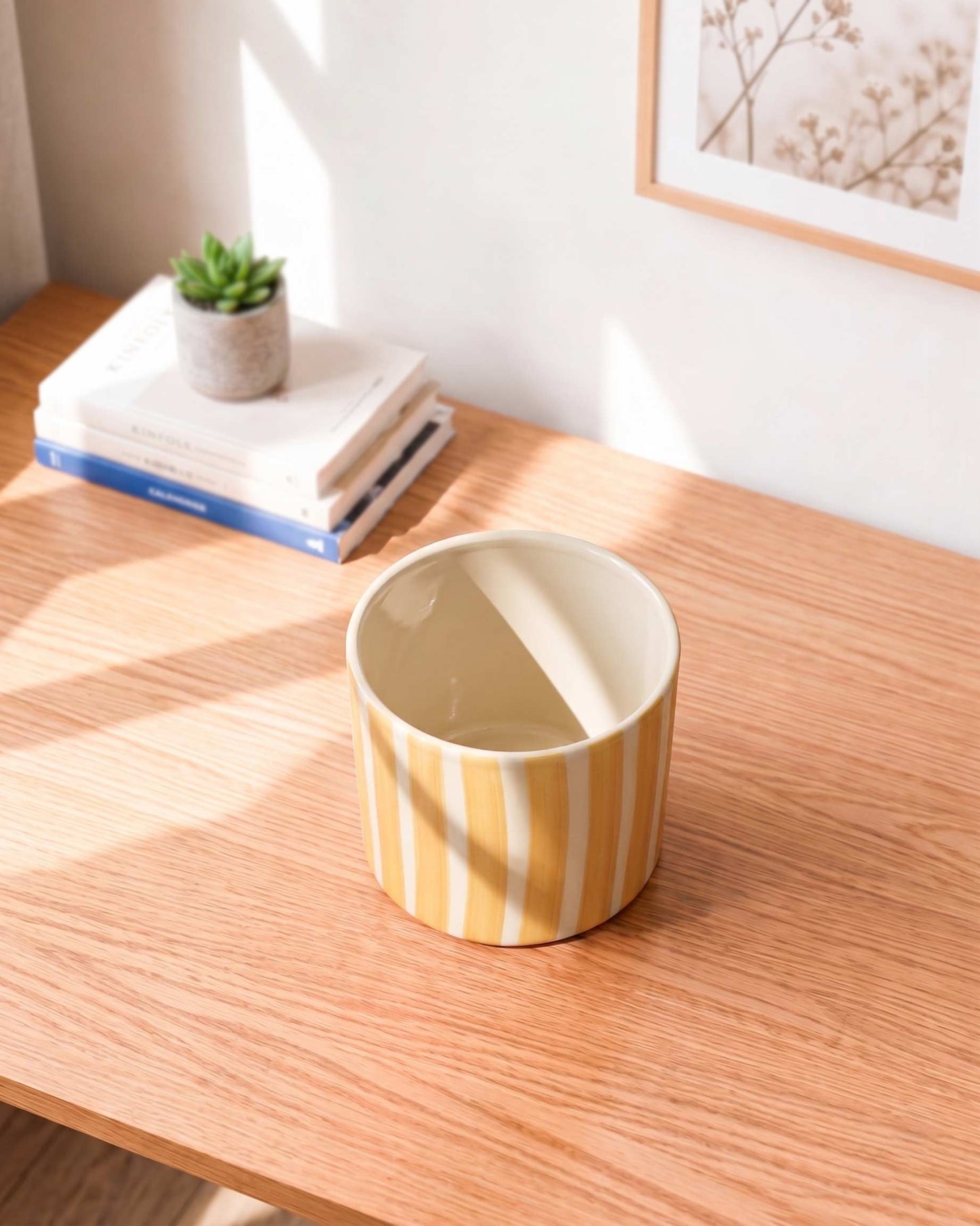 Painted Striped Ceramic Planter