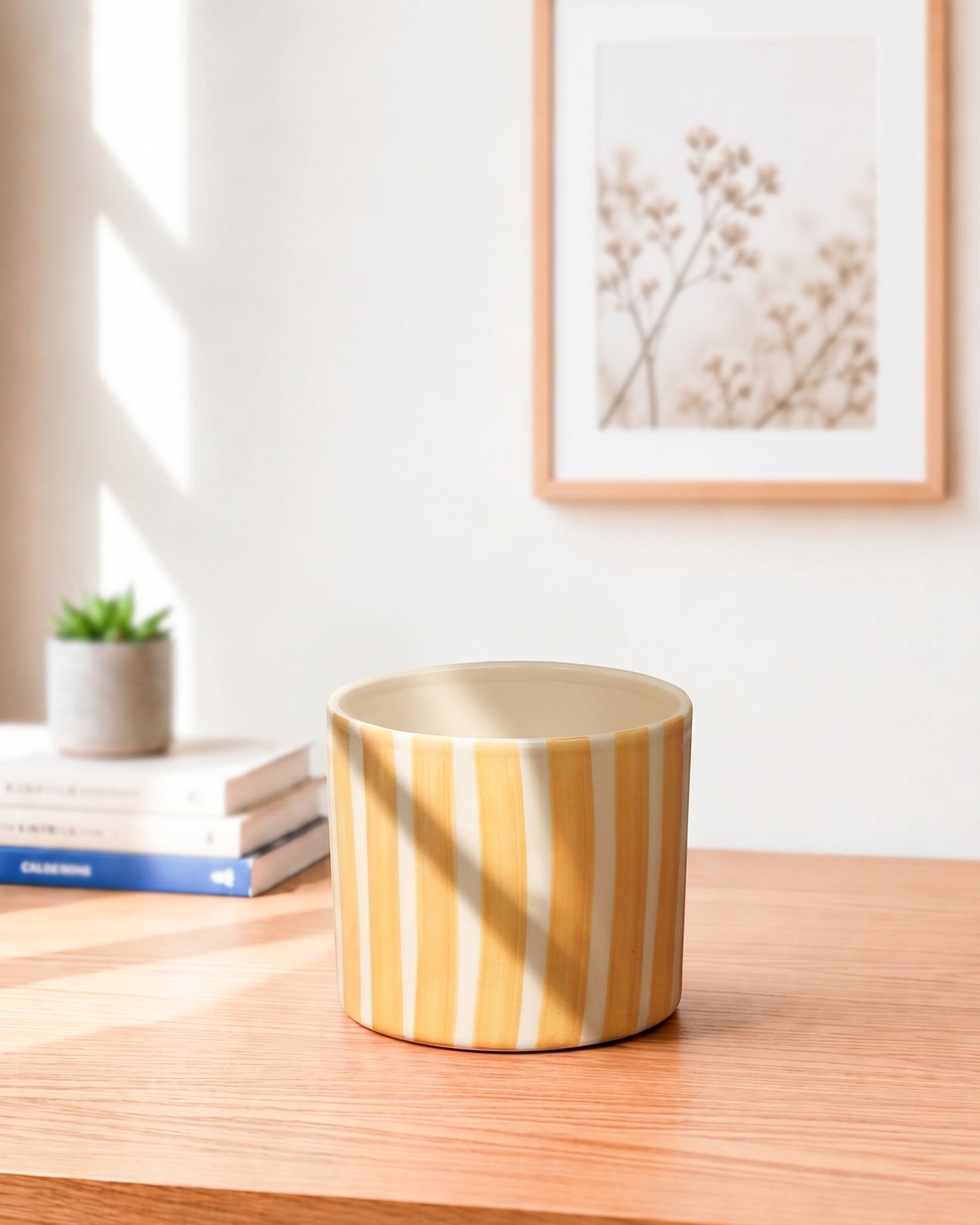 Painted Striped Ceramic Planter