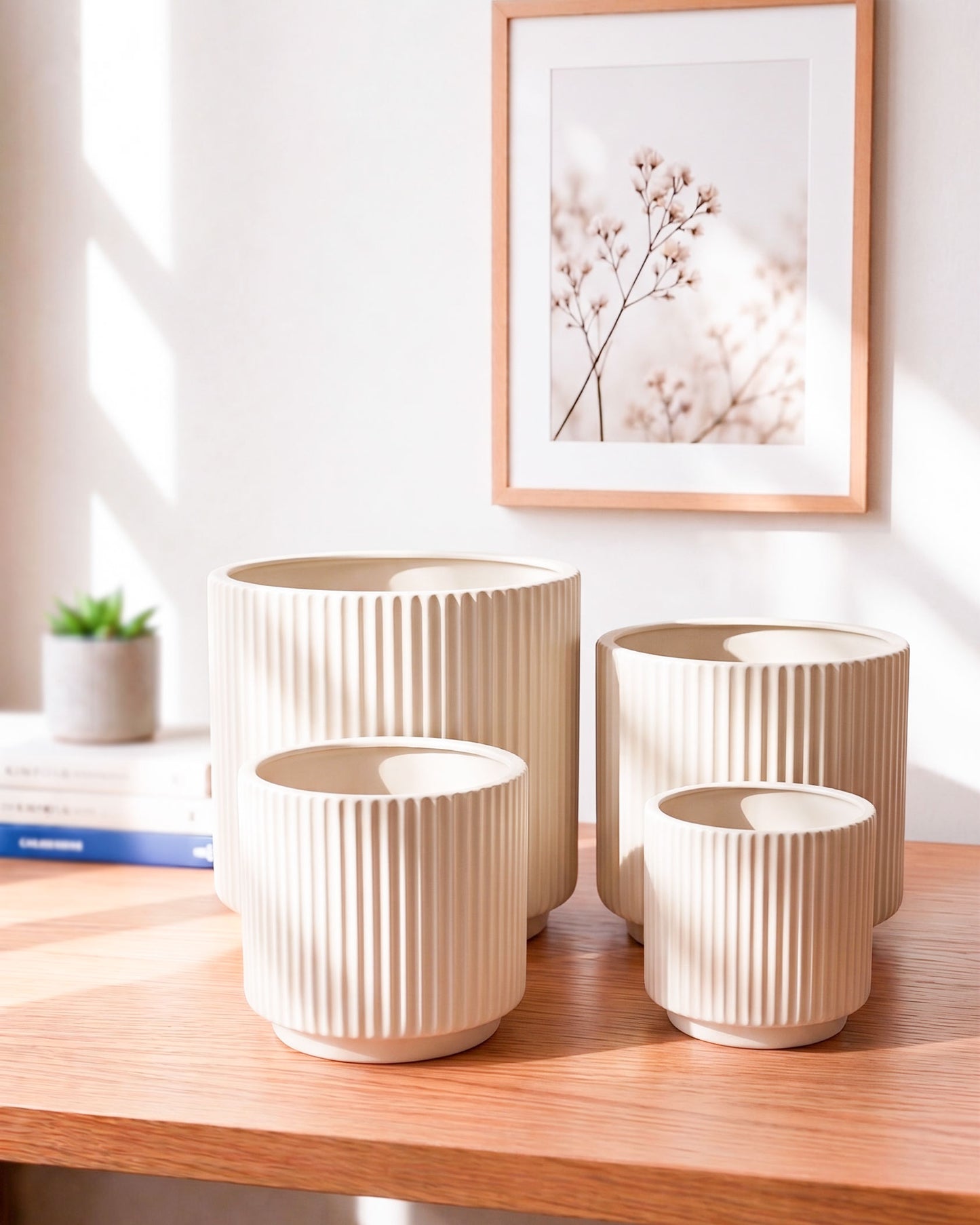 Fluted Ceramic Planters (Set of 4)