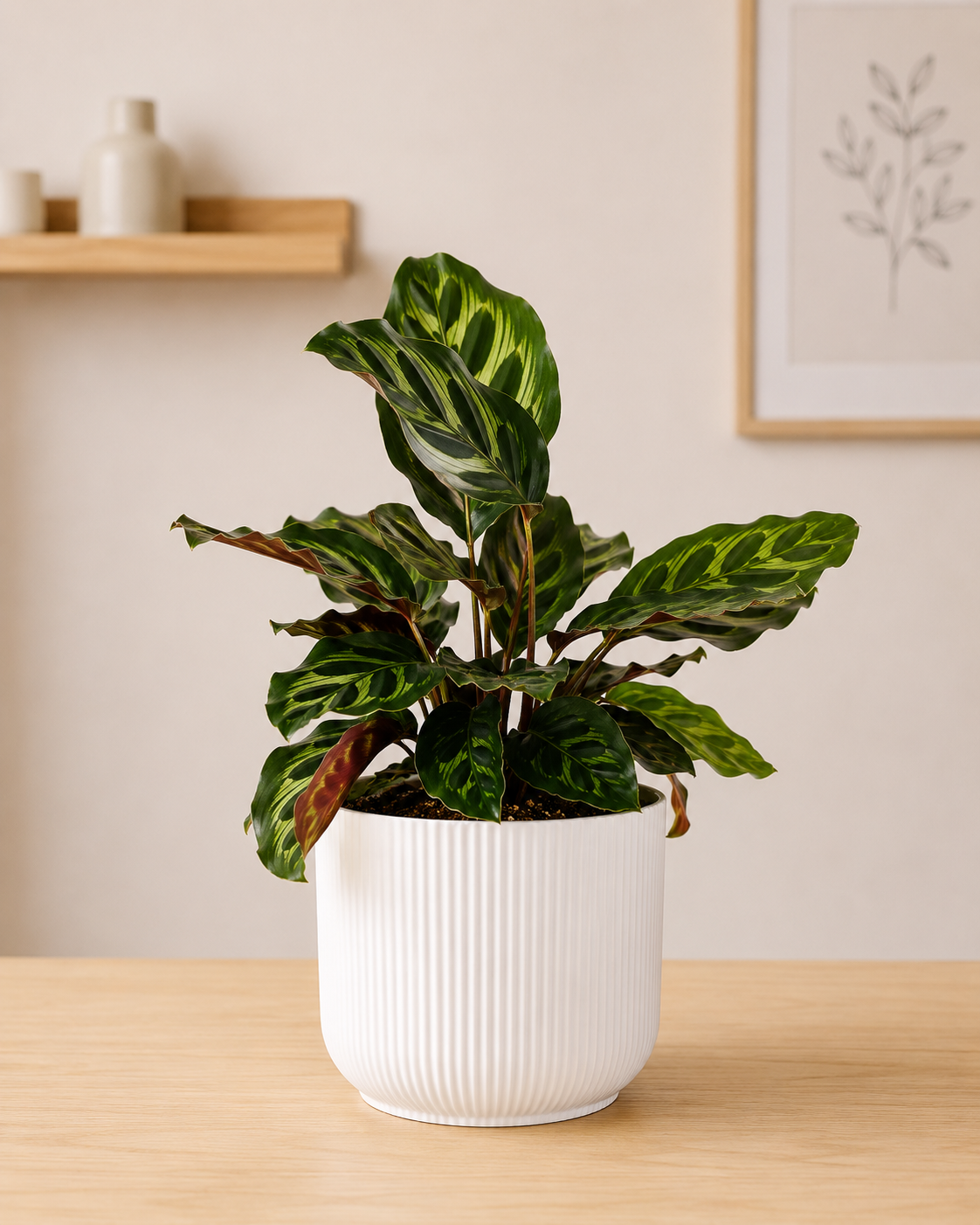 Golden Hahnii Snake Plant, Lucky Bamboo (2 Layer), and Calathea Peacock Combo
