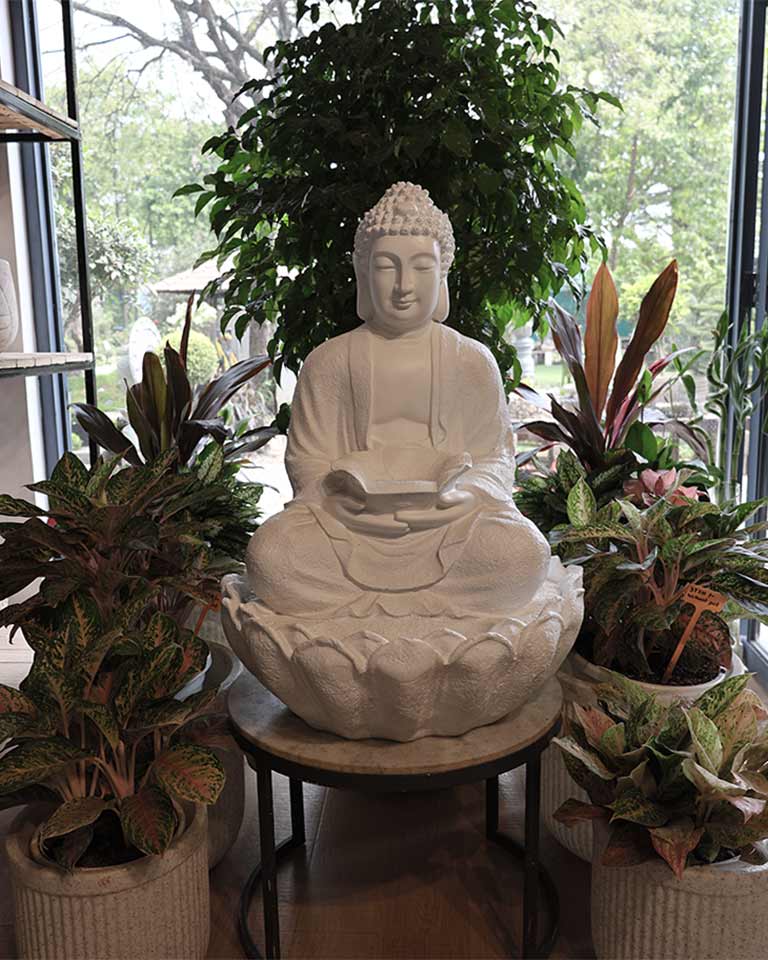 White Buddha Water Fountain – Serene Garden Decor