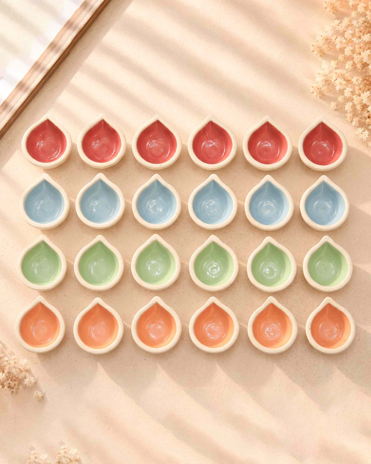 Multicolour Ceramic Diya Set for Diwali Decoration | Pack of 24