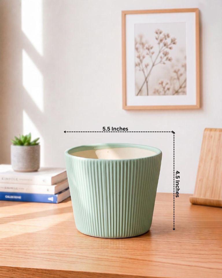 Groove Textured Frustum Ceramic Pot