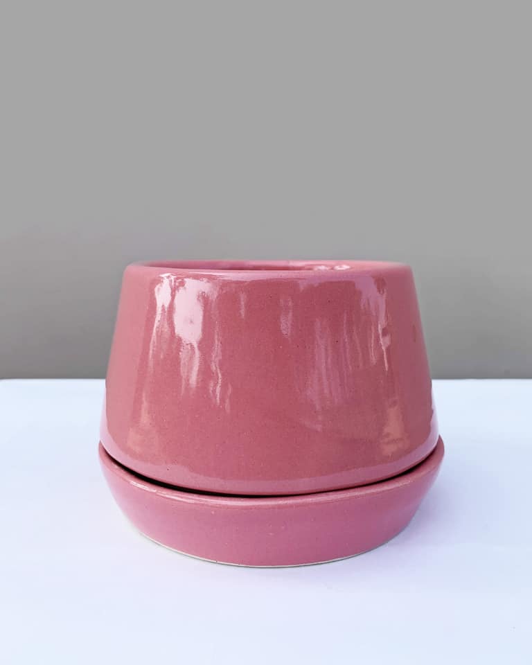 Pink Ceramic Pot With Tray